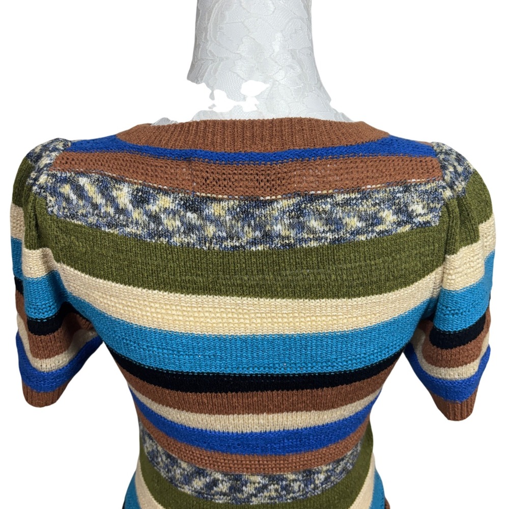 Elizabeth James The Label Striped Knit Puff Sleeve Crewneck Sweater Top Women XS - Picture 6 of 8